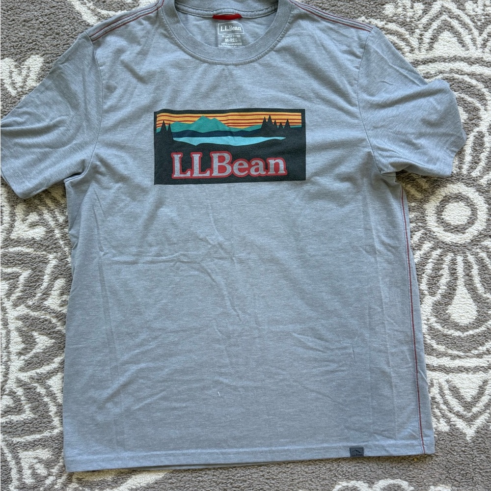 L.L. Bean Gray Short-Sleeve Tee with Multicolor Mountain Logo